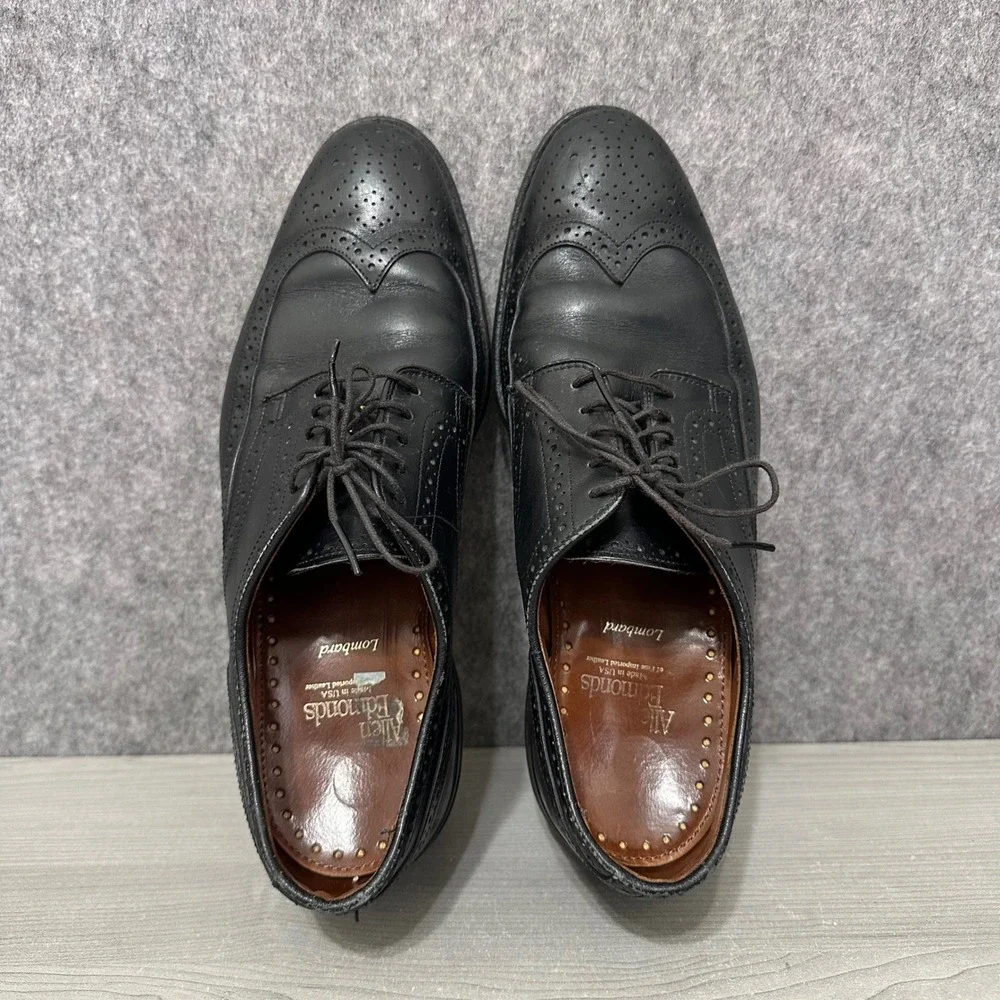 Allen Edmonds Lombard Shoes Mens 8.5 Black Leather Brogue‎ Wingtip Oxford